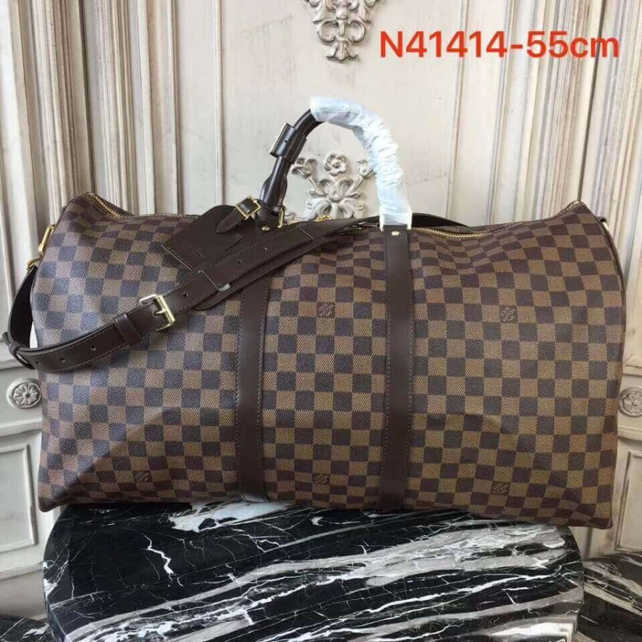 Replica Louis Vuitton Damier Ebene Canvas Keepall Bandouliere 55 N41414