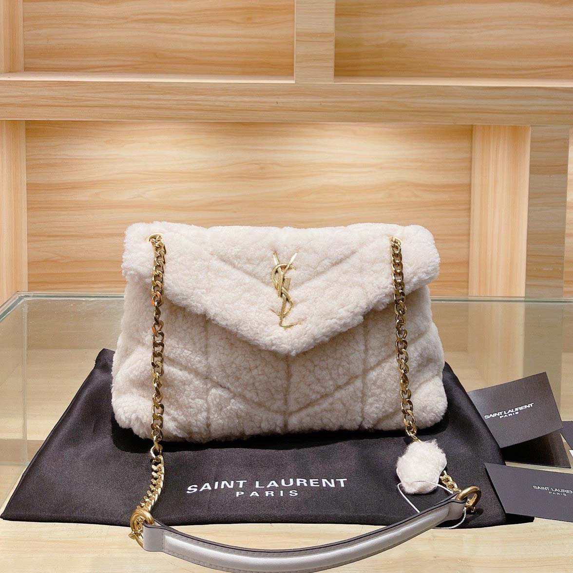 Replica Ysl Puffer Small Bag In Shearling And Leather