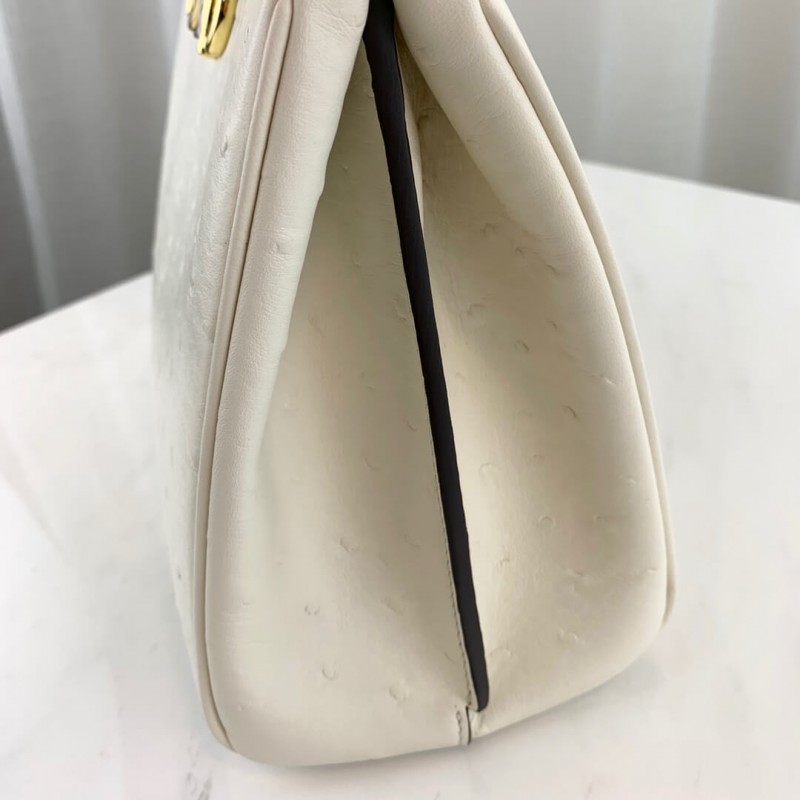 Replica Gucci Zumi Ostrich Leather Medium Top Handle Bag 569712 White