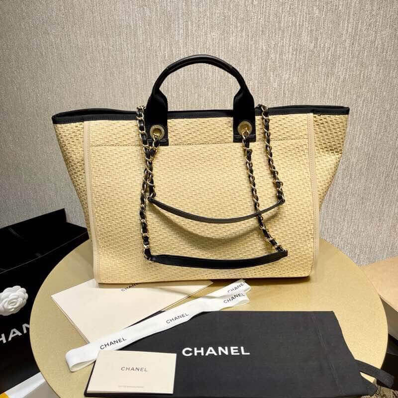 Replica Chanel 21S Deauville Woven Chain Leather Large Shopping Bag A66941