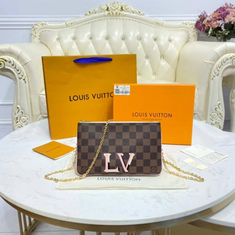 Replica Louis Vuitton Damier Ebene Double Zip Pochette N60254
