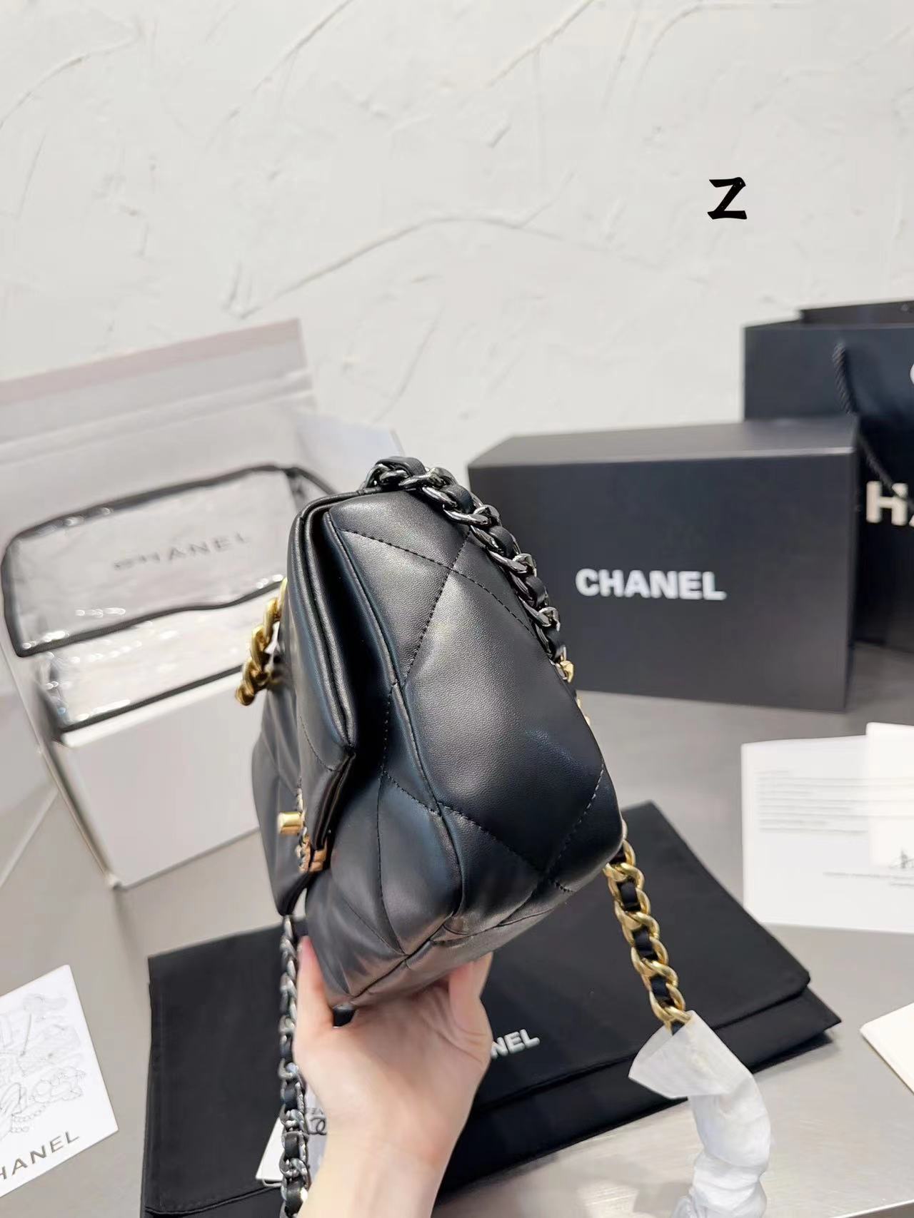 Replica Chanel 19 Hand 2Way Chain Shoulder Bag As1160 Lamb Leather Black Used Women