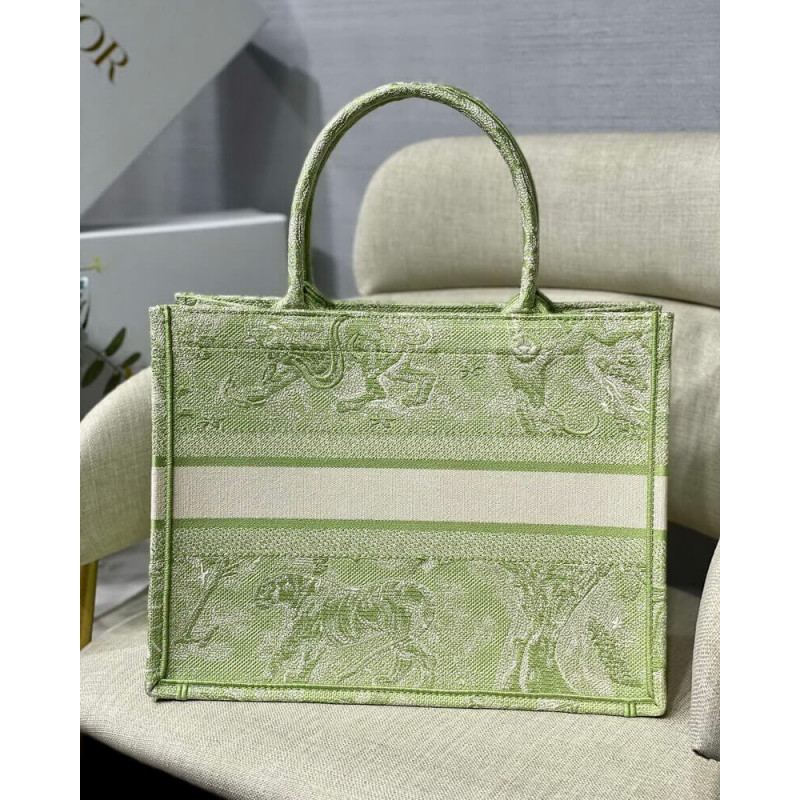 Replica Dior Small Book Tote Lime Toile De Jouy Reverse Embroidery M1296