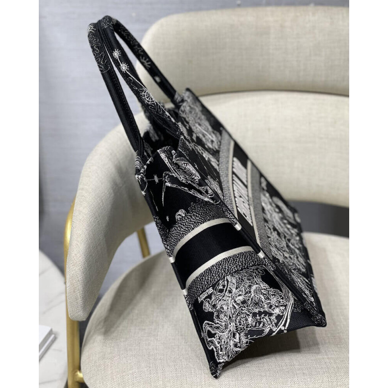 Replica Christian Dior Medium Book Tote Black Toile De Jouy Zodiac Embroidery M1296