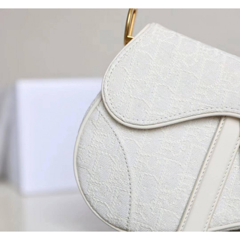 Replica Christian Dior Mini Saddle Bag In White Oblique Jacquard M0447