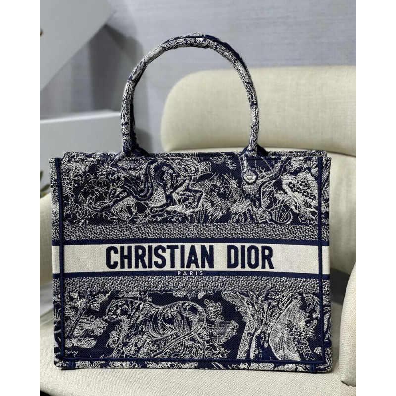 Replica Dior Small Book Tote Blue Toile De Jouy Reverse Embroidery M1296