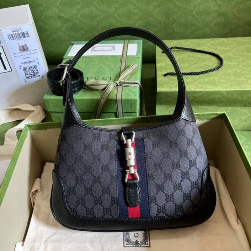 Replica Gucci X Balenciaga Jackie 1961 Small Hobo Bag 680118 Black