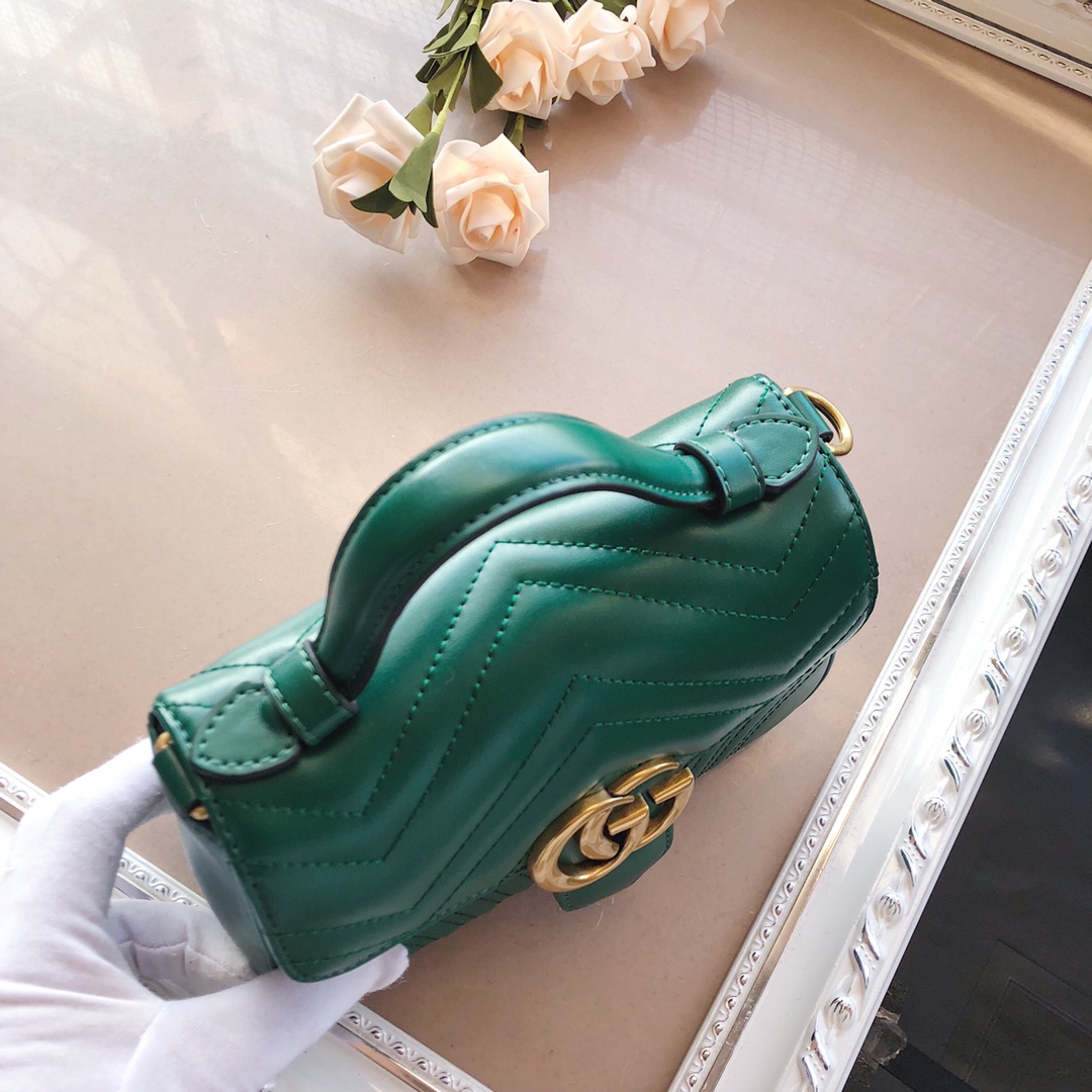 Replica Gucci Marmont Top Handle Bag Black/Brown/Green