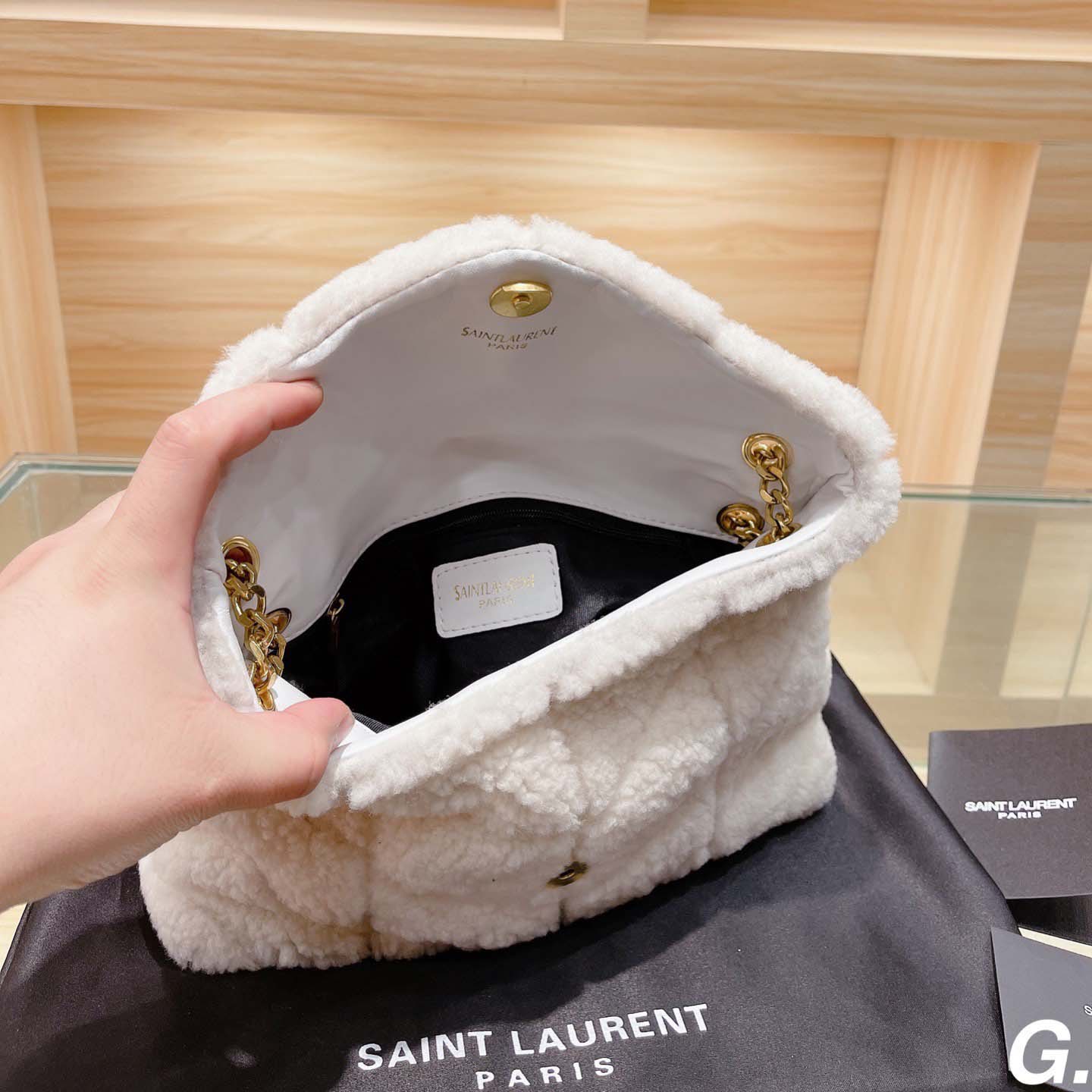 Replica Ysl Puffer Small Bag In Shearling And Leather