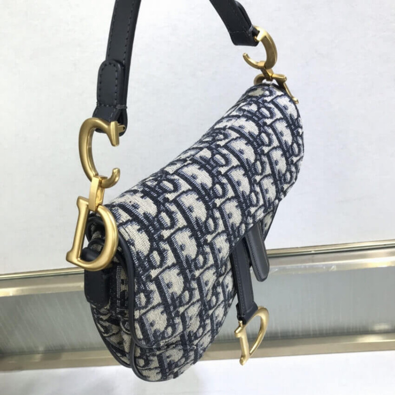 Replica Dior Mini Saddle Bag Blue Oblique Jacquard M0447