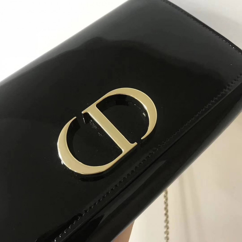Replica Christian Dior Black 30 Montaigne Patent Calfskin Wallet On Chain S2059
