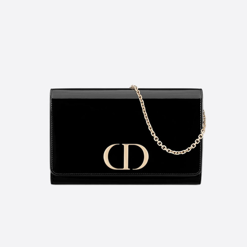 Replica Christian Dior Black 30 Montaigne Patent Calfskin Wallet On Chain S2059
