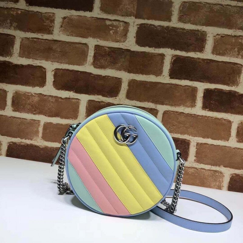 Replica Gucci Gg Marmont Mini Round Shoulder Bag In Pastel And Rainbow 550154