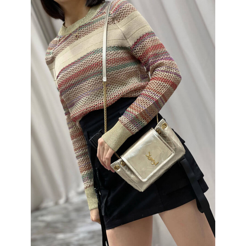 Replica Saint Laurent Nolita Mini Leather Shoulder Bag 672738 Champagne Gold