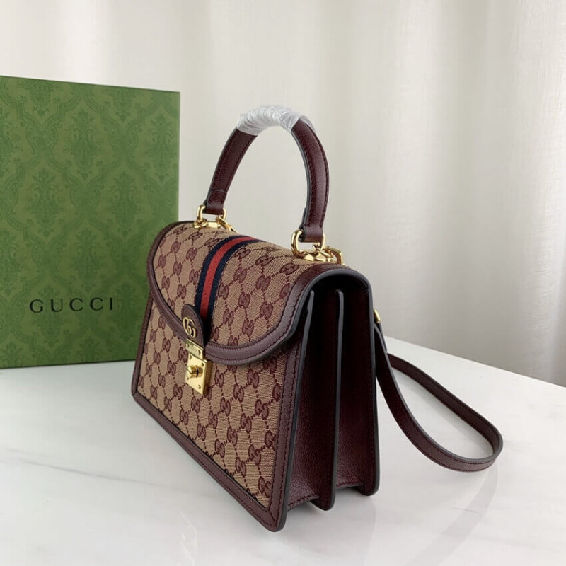 Replica Gucci Ophidia Small Top Handle Bag With Web 651055 Burgundy