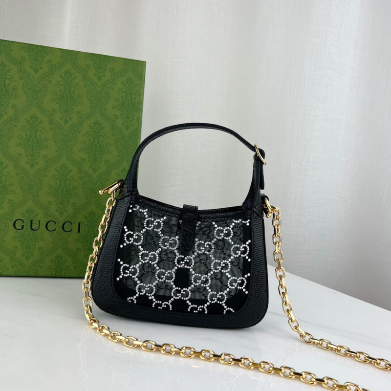 Replica Gucci Jackie 1961 Mini Crystal Gg Lizard Bag 677027 Black
