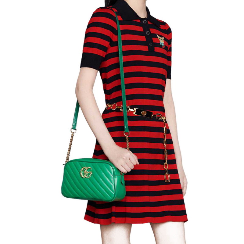 Replica Gucci Gg Marmont Small Shoulder Bag 447632 Green And Emerald Leather