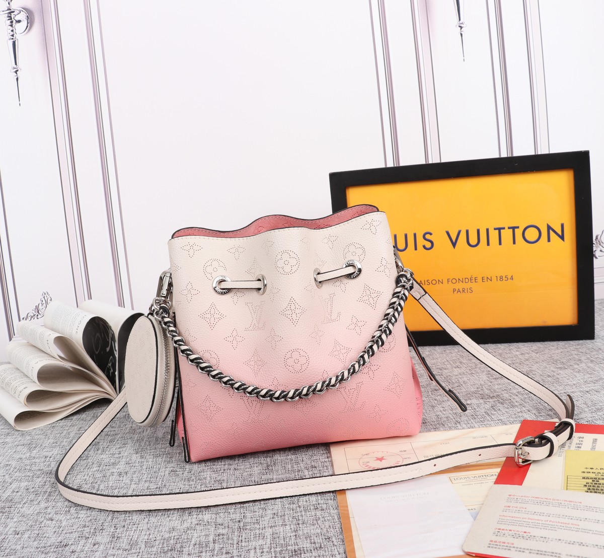 Replica Louis Vuitton Adorable Bella Bucket Bag Pink/Blue