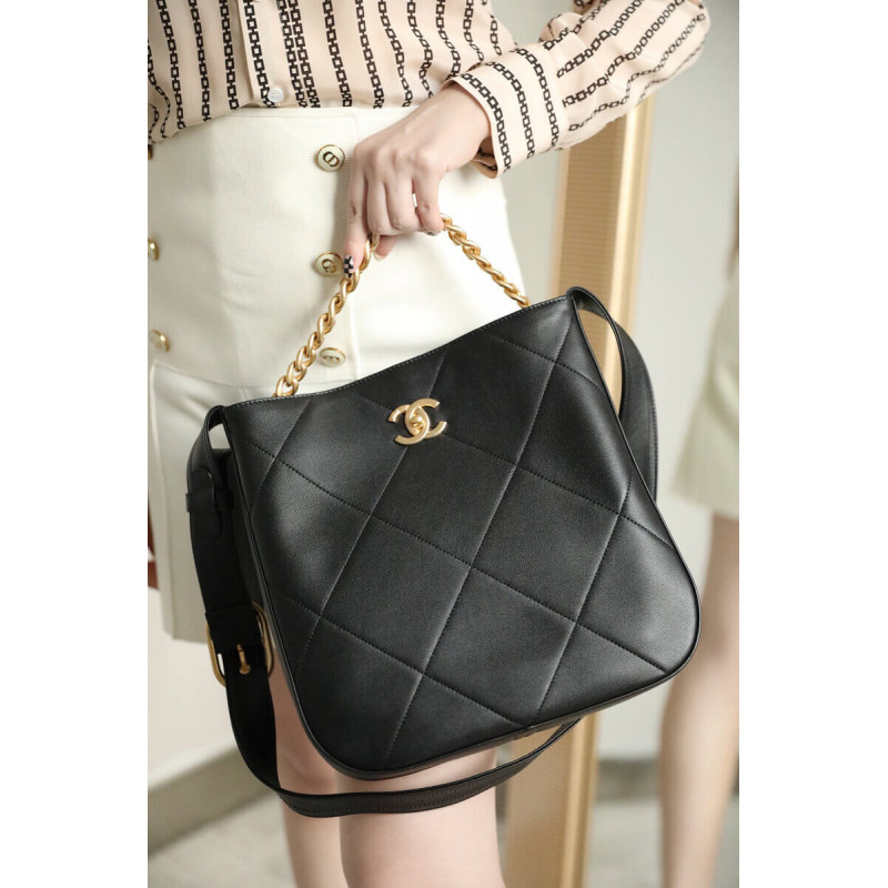 Replica Chanel Hobo Handbag Calfskin Black As2844
