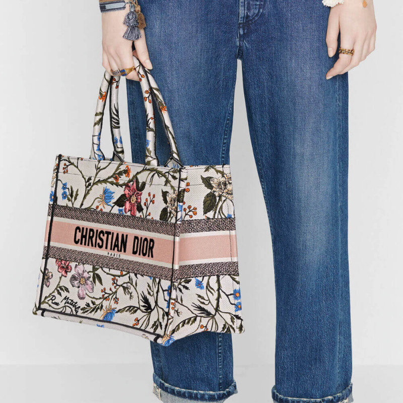 Replica Christian Dior Small Book Tote Multicolor Rosa Mutabilis Embroidery M1296