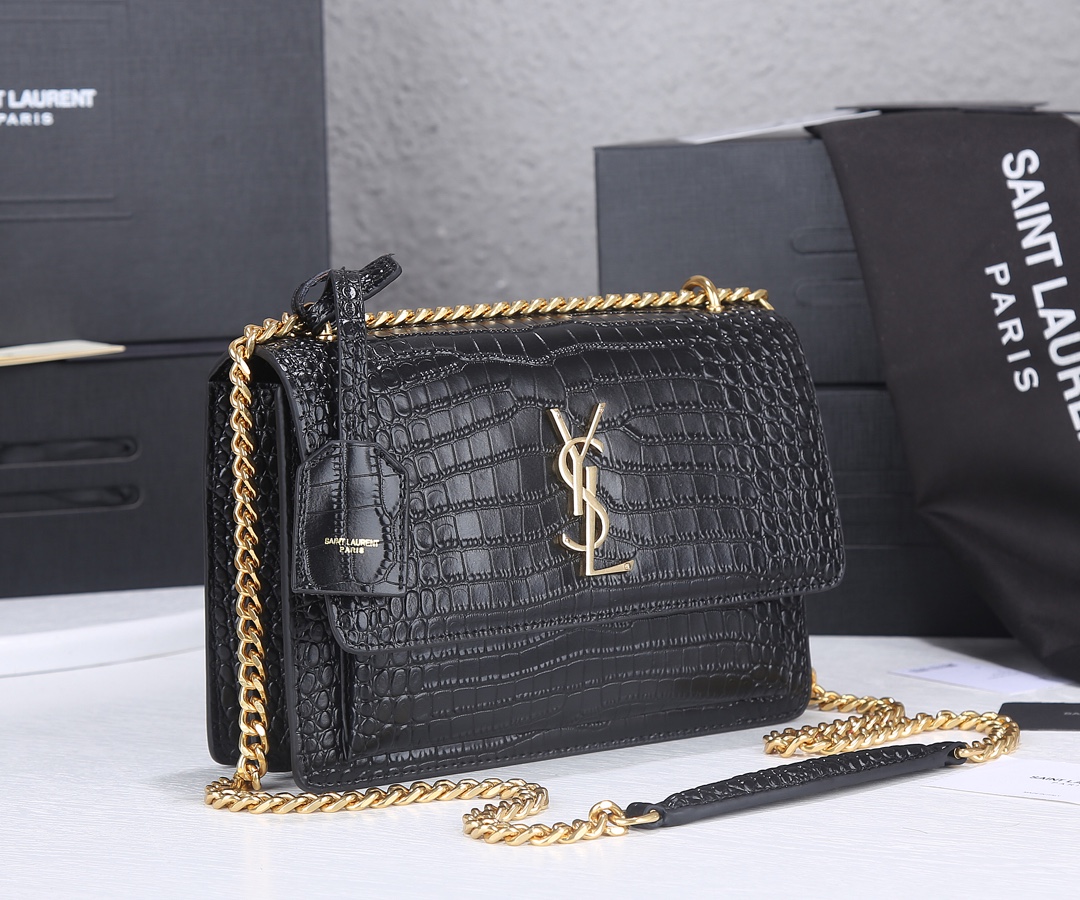 Replica Ysl Sunset Medium In Crocodile Embossed Shiny Leather 1737