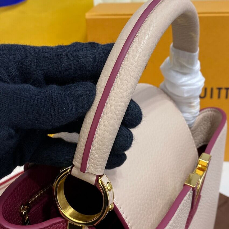 Replica Louis Vuitton Capucines Mm M58610 Eggshell/Lie De Vin Red