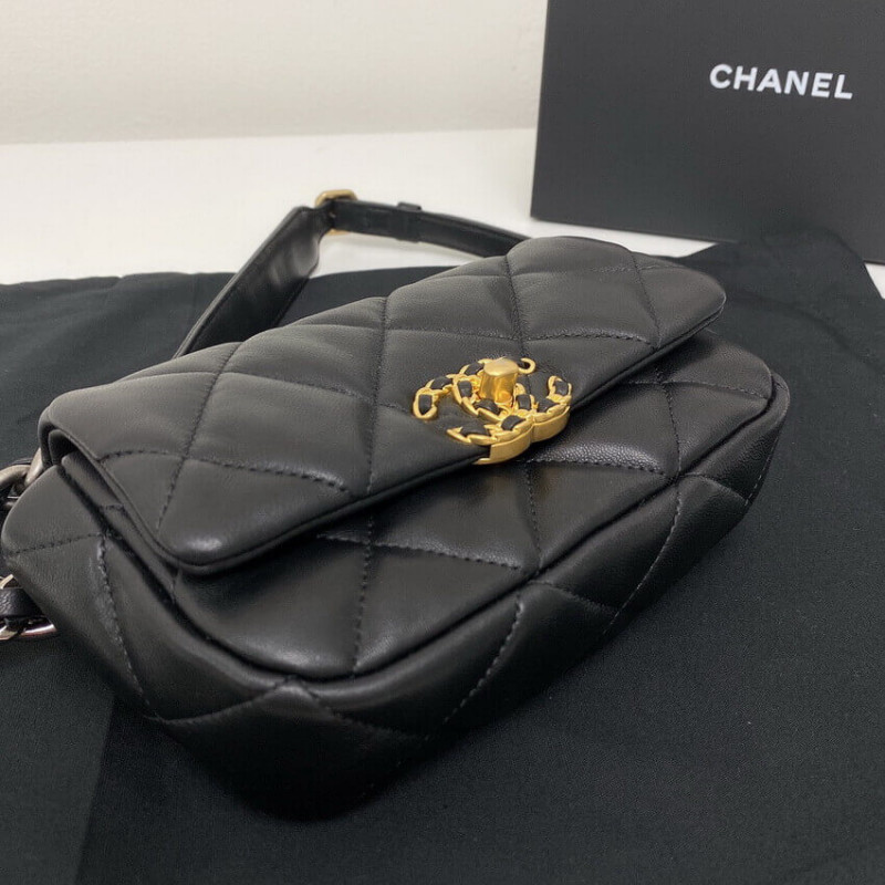 Replica Chanel Lambskin Quilted Chanel 19 Waist Bag As1163 Black