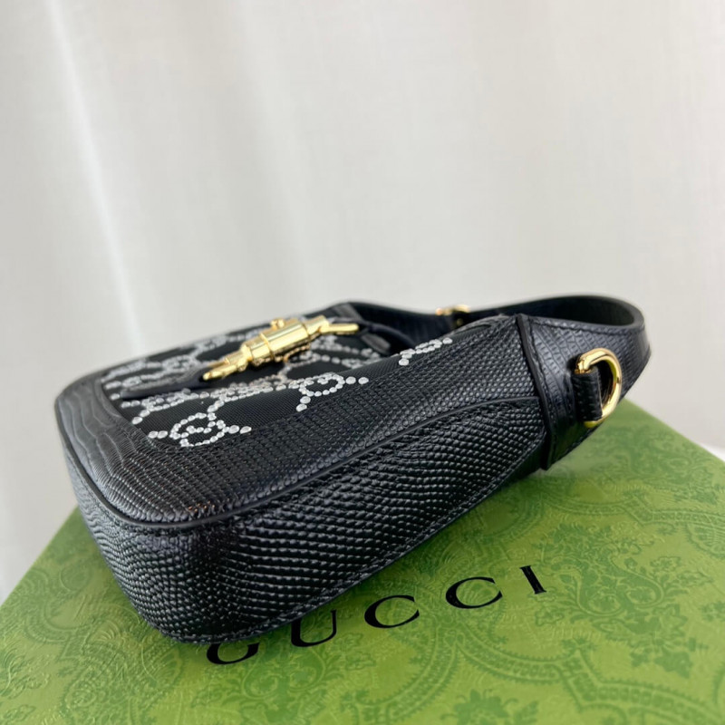 Replica Gucci Jackie 1961 Mini Crystal Gg Lizard Bag 677027 Black