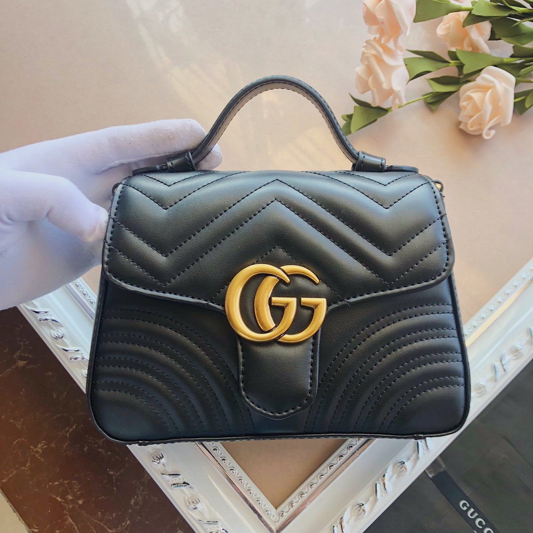 Replica Gucci Marmont Top Handle Bag Black/Brown/Green