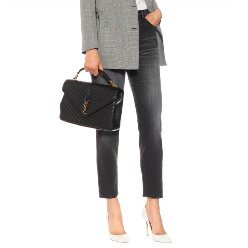 Replica Ysl Saint Laurent Sheepskin Matelasse Chevron Monogram Large College Satchel 392738 Black