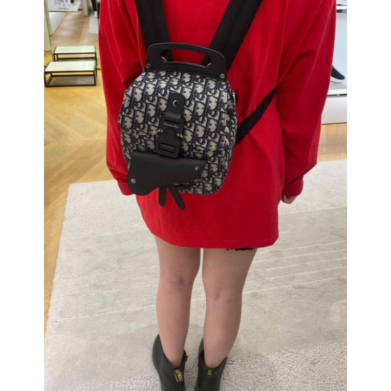 Replica Christian Dior Mini Saddle Backpack Navy Blue Dior Oblique Jacquard 1Ad086