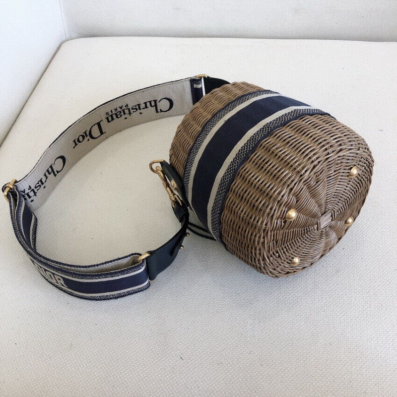 Replica Christian Dior Wicker Basket Shoulder Bag Blue Oblique M7600