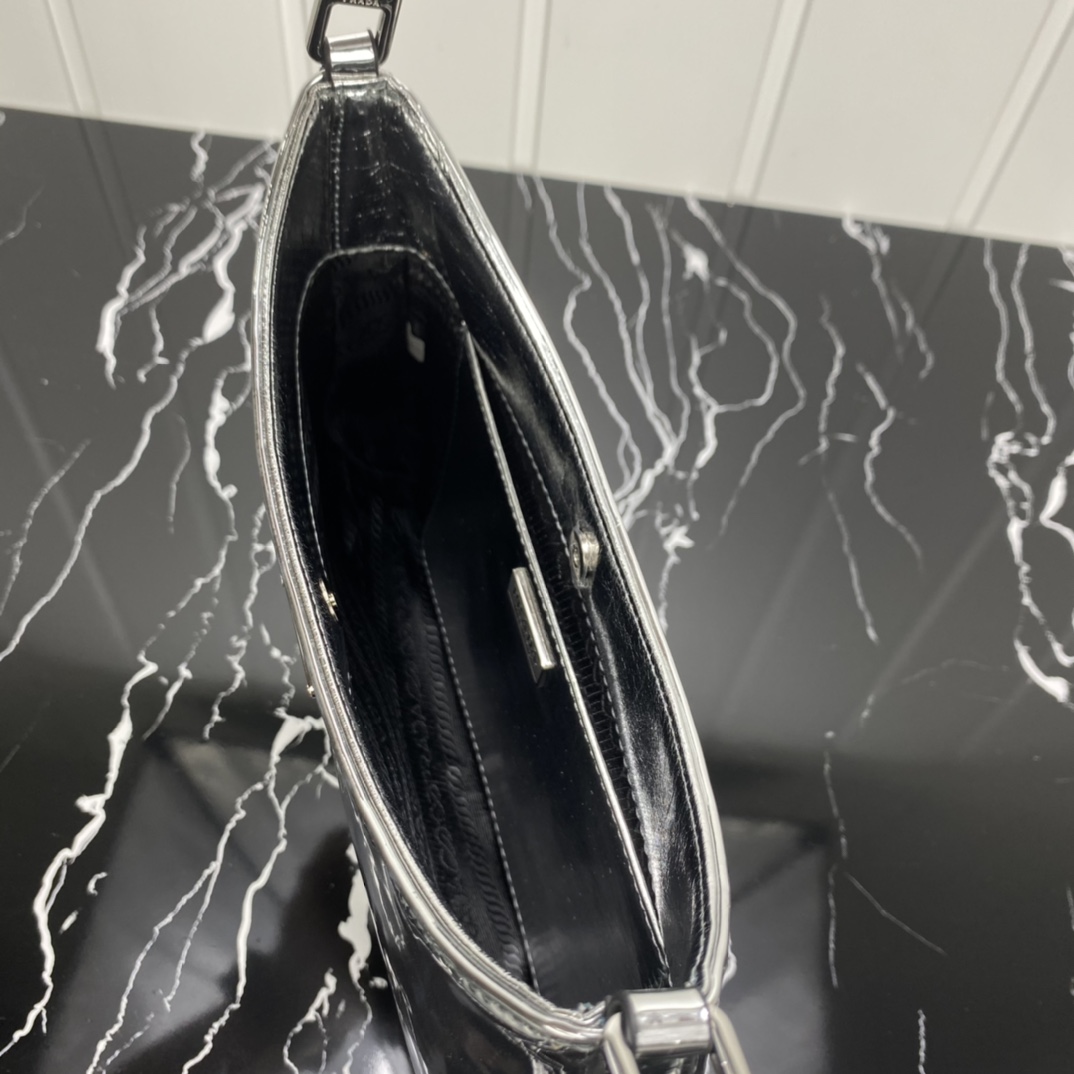 Replica Prada Cleo Brushed Leather Shoulder Bag With Flap 1Bc499 Black/Silver