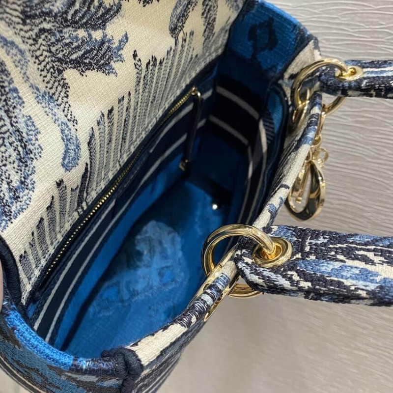 Replica Dior Medium Lady D-Lite Bag Blue Dior Palms Embroidery M0565
