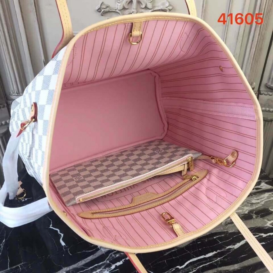Replica Louis Vuitton Damier Azur Canvas Neverfull Mm N41605 Pink