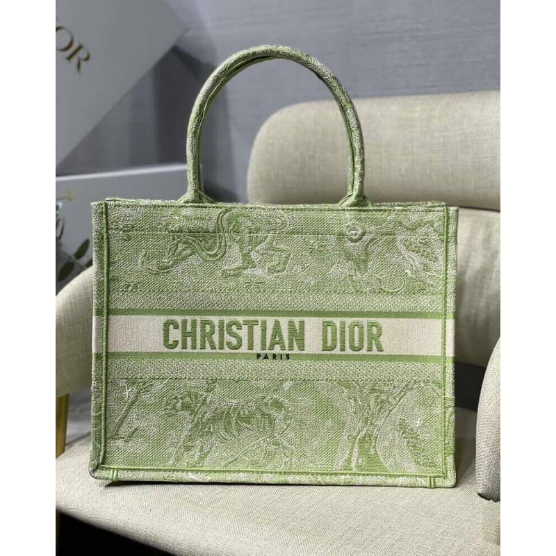 Replica Dior Small Book Tote Lime Toile De Jouy Reverse Embroidery M1296