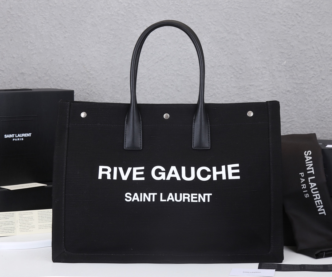 Replica Ysl Rive Gauche Tote Bag In Linen And Leather