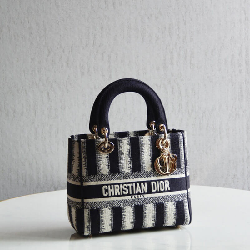 Replica Dior Medium Blue D-Stripes Embroidery Lady D-Lite Bag M0565