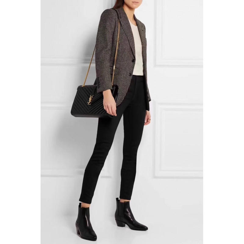 Replica Saint Laurent Grain Leather Large Envelope Chain Bag 396910 Black