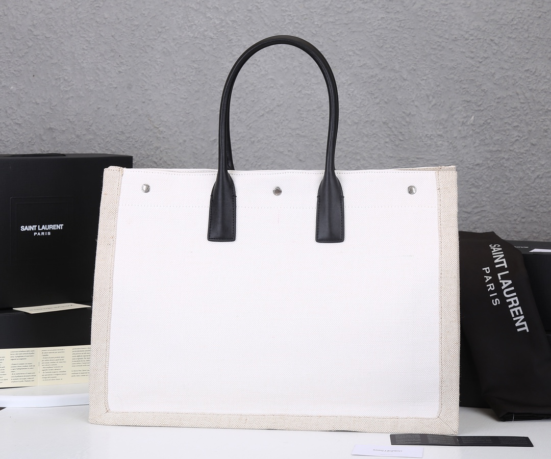 Replica Ysl Rive Gauche Tote Bag In Linen And Leather