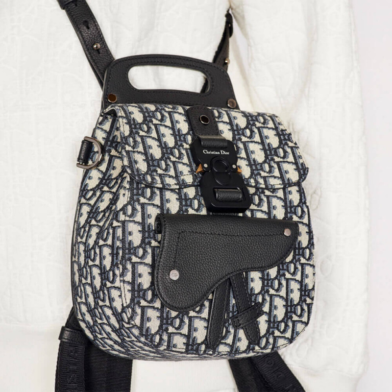 Replica Christian Dior Mini Saddle Backpack Navy Blue Dior Oblique Jacquard 1Ad086