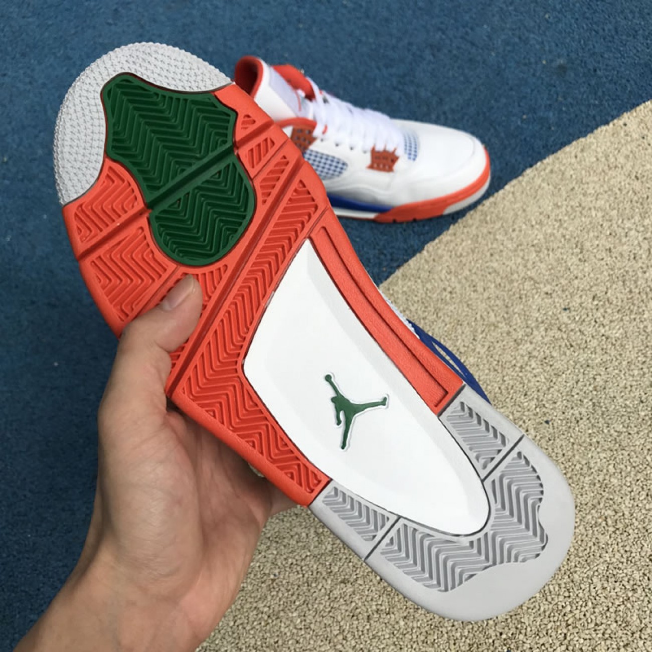 Air Jordan 4 Retro White/Royal/Orange Custom Shoes 308497-171