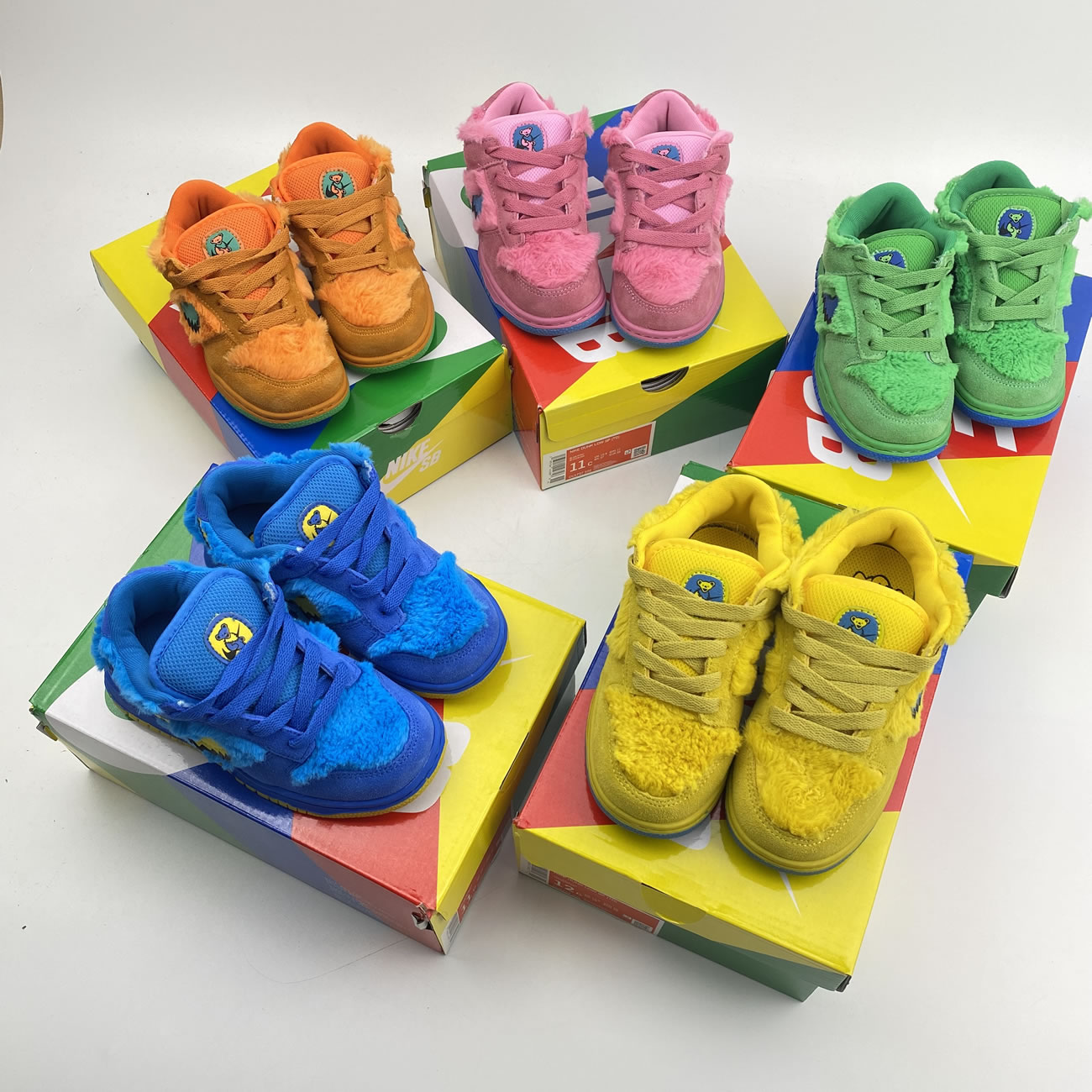 Kids Children's Grateful Dead Bears x Nike SB Dunk Low Yellow/Pink/Orange/Blue/Green Release For Sale