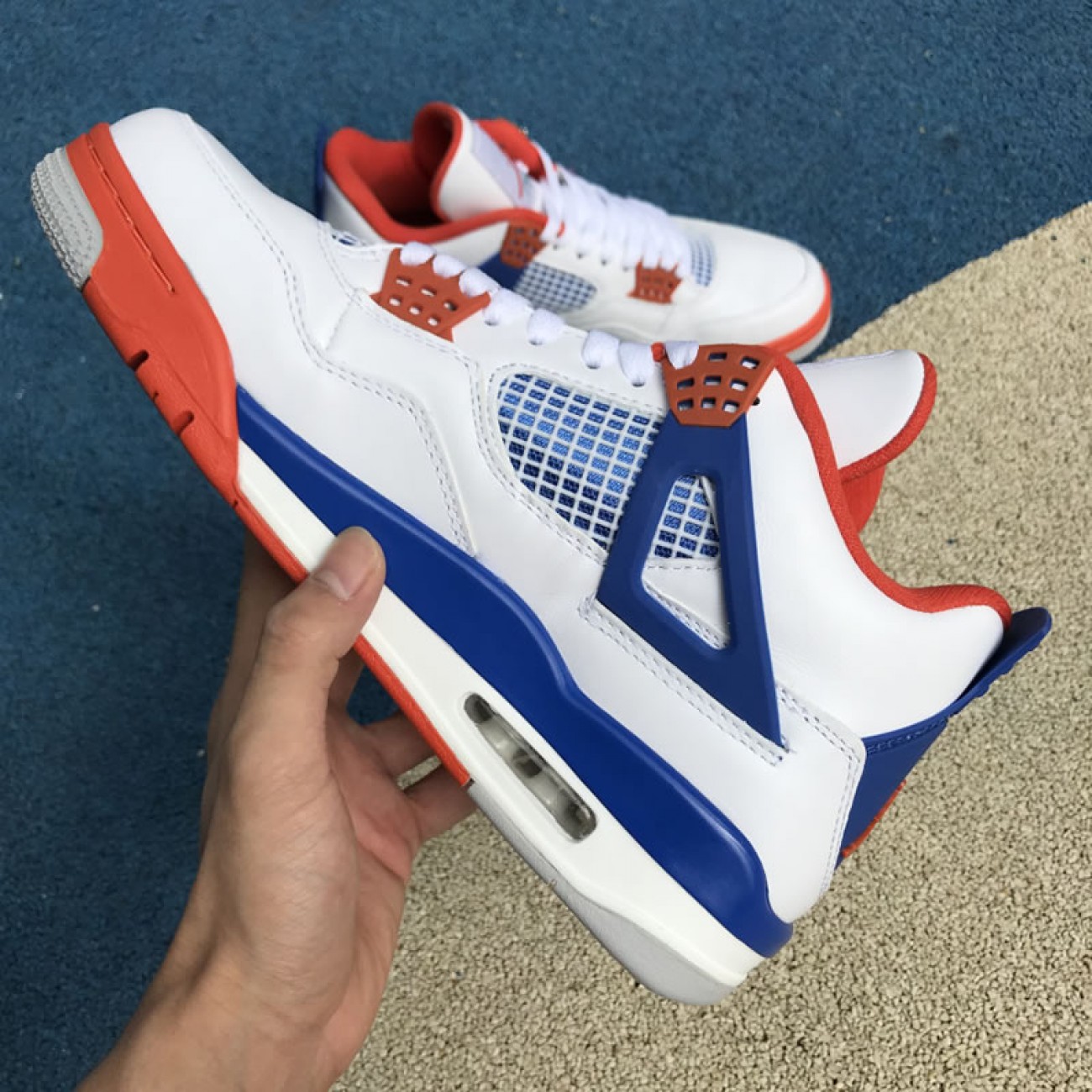 Air Jordan 4 Retro White/Royal/Orange Custom Shoes 308497-171