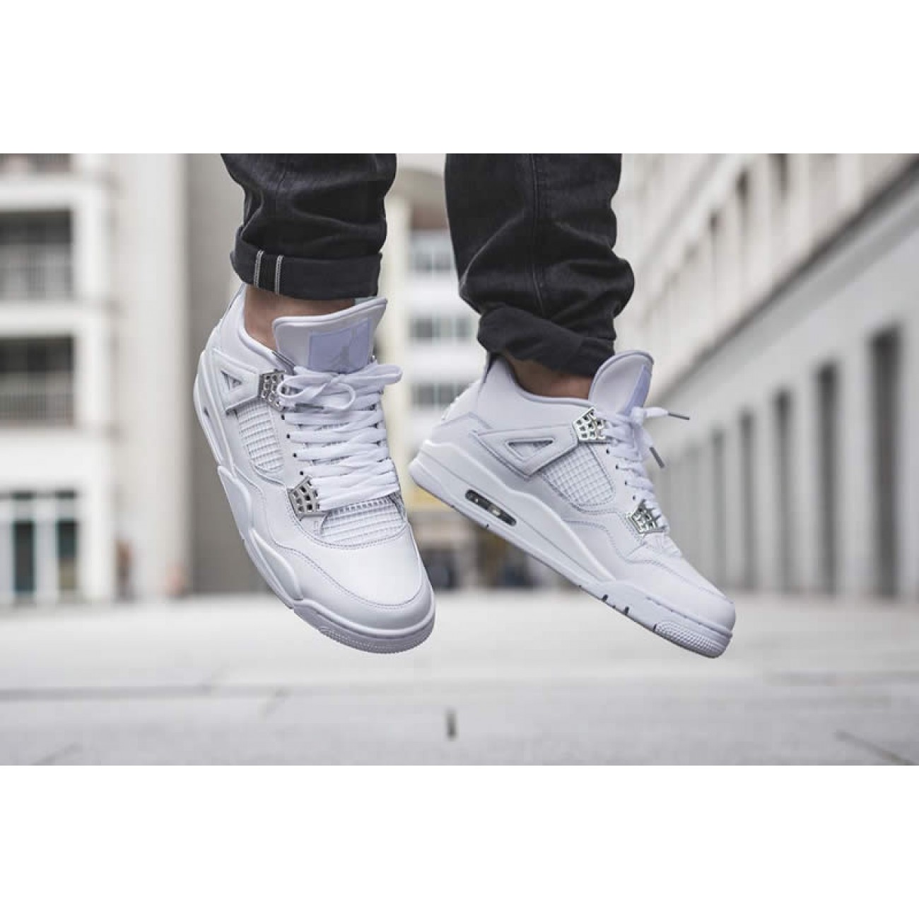 Air Jordan 4 All White/Silver Pure Money Mens GS For Sale 308497-100