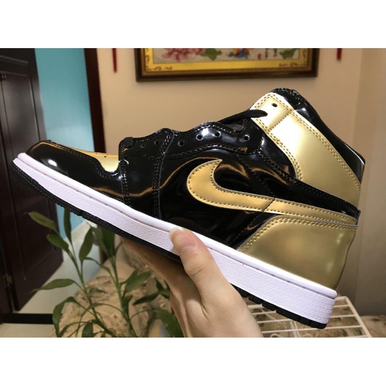 Air Jordan 1 Top 3 Retro High NRG Patent Gold Toe 861428-007