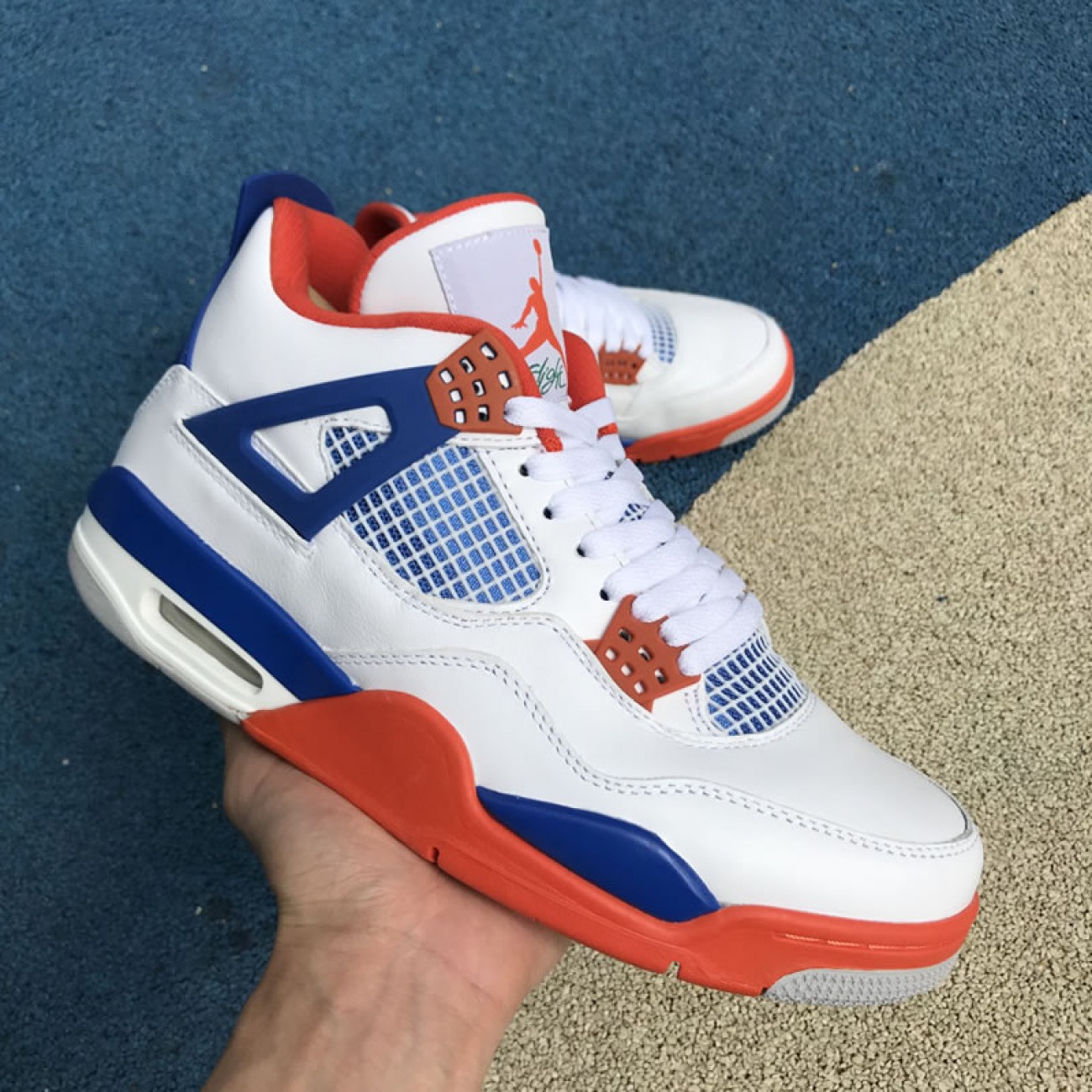 Air Jordan 4 Retro White/Royal/Orange Custom Shoes 308497-171