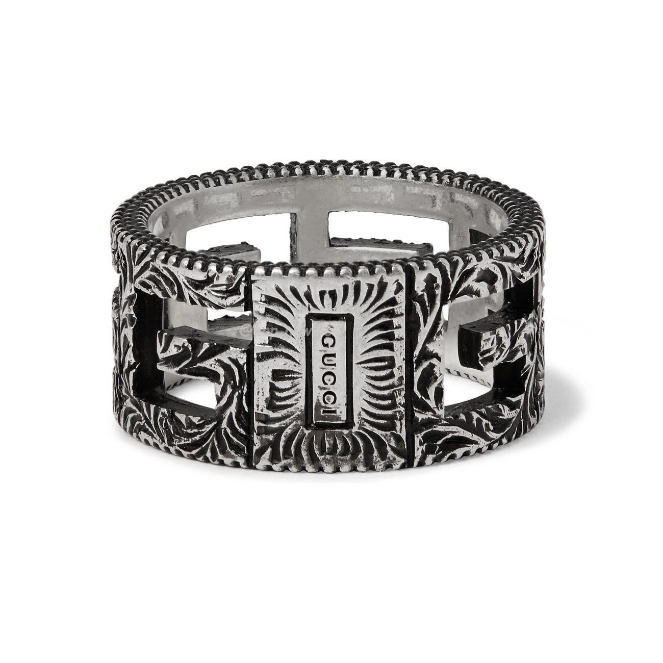Gucci Engraved Burnished Sterling Silver Ring