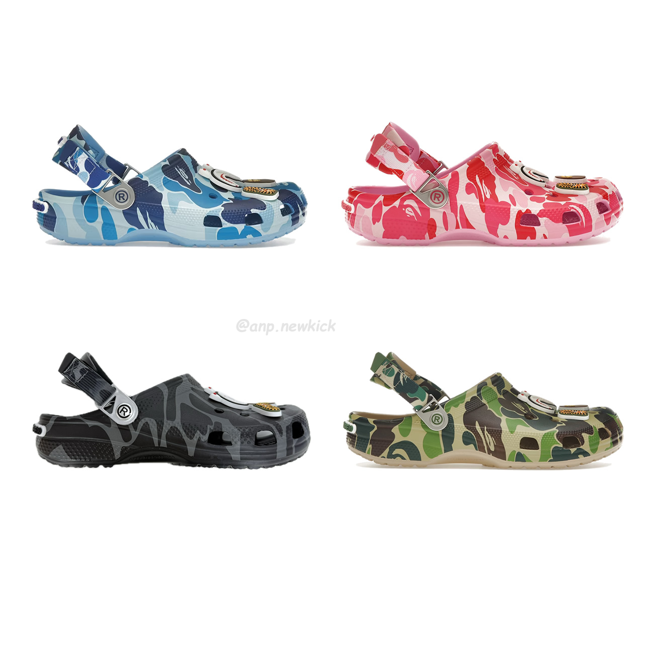 Crocs Classic Clog A Bathing Ape ABC Camo Blue Green Pink Black