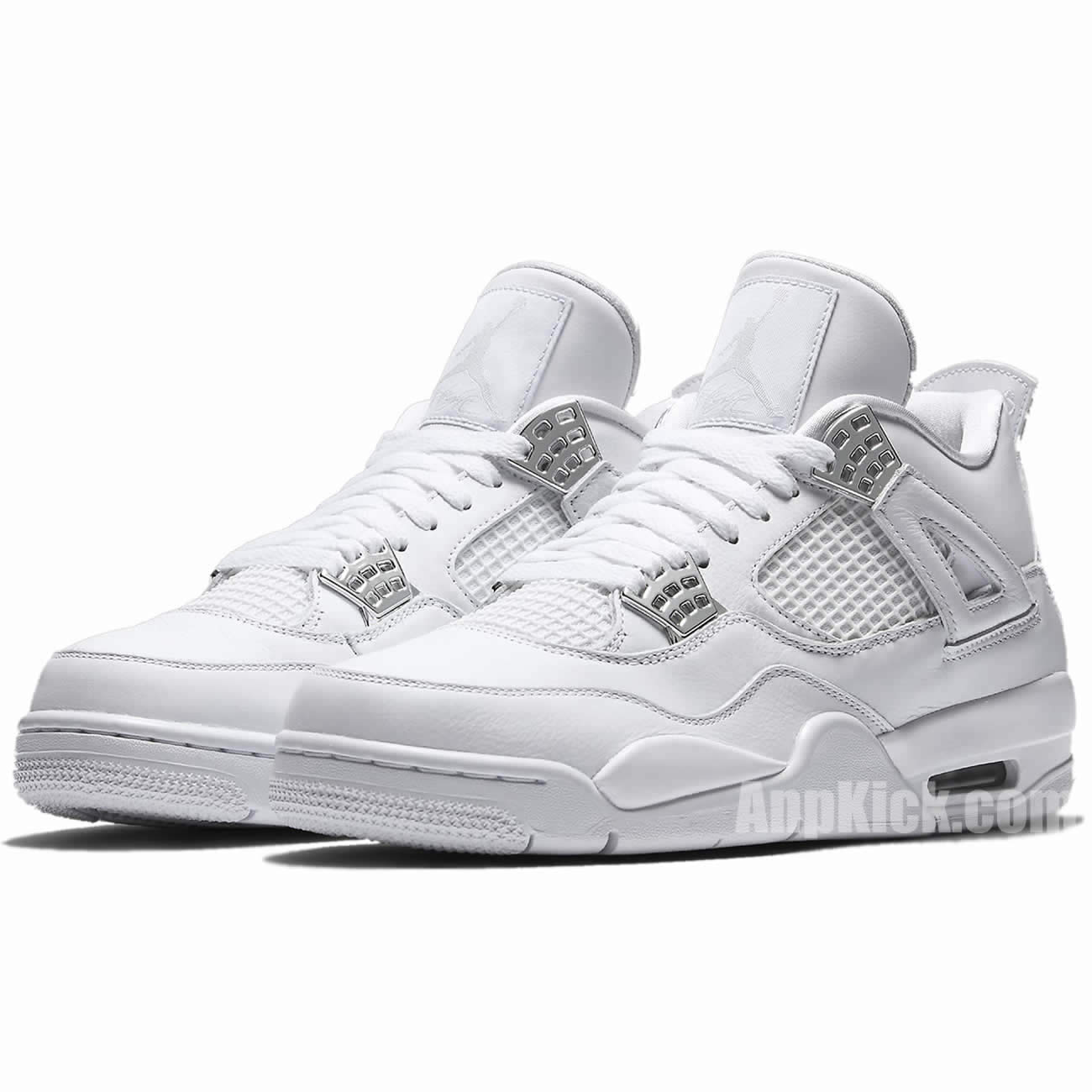 Air Jordan 4 All White/Silver Pure Money Mens GS For Sale 308497-100
